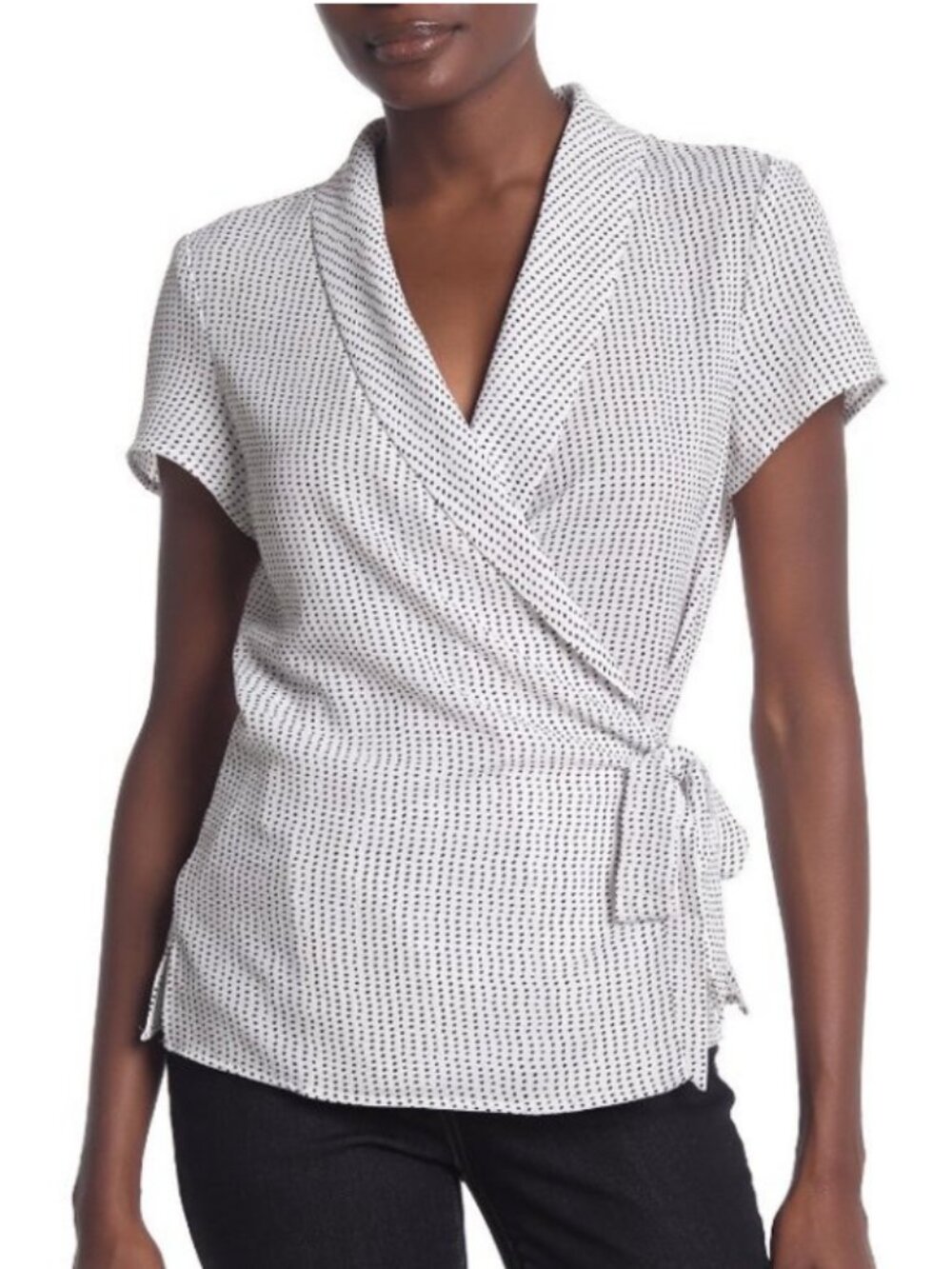 Adrianna Papell blouse-black and white geometric pattern and a wrap-front-NWT